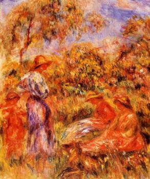 Pierre Auguste Renoir : Three Women and Child in a Landscape